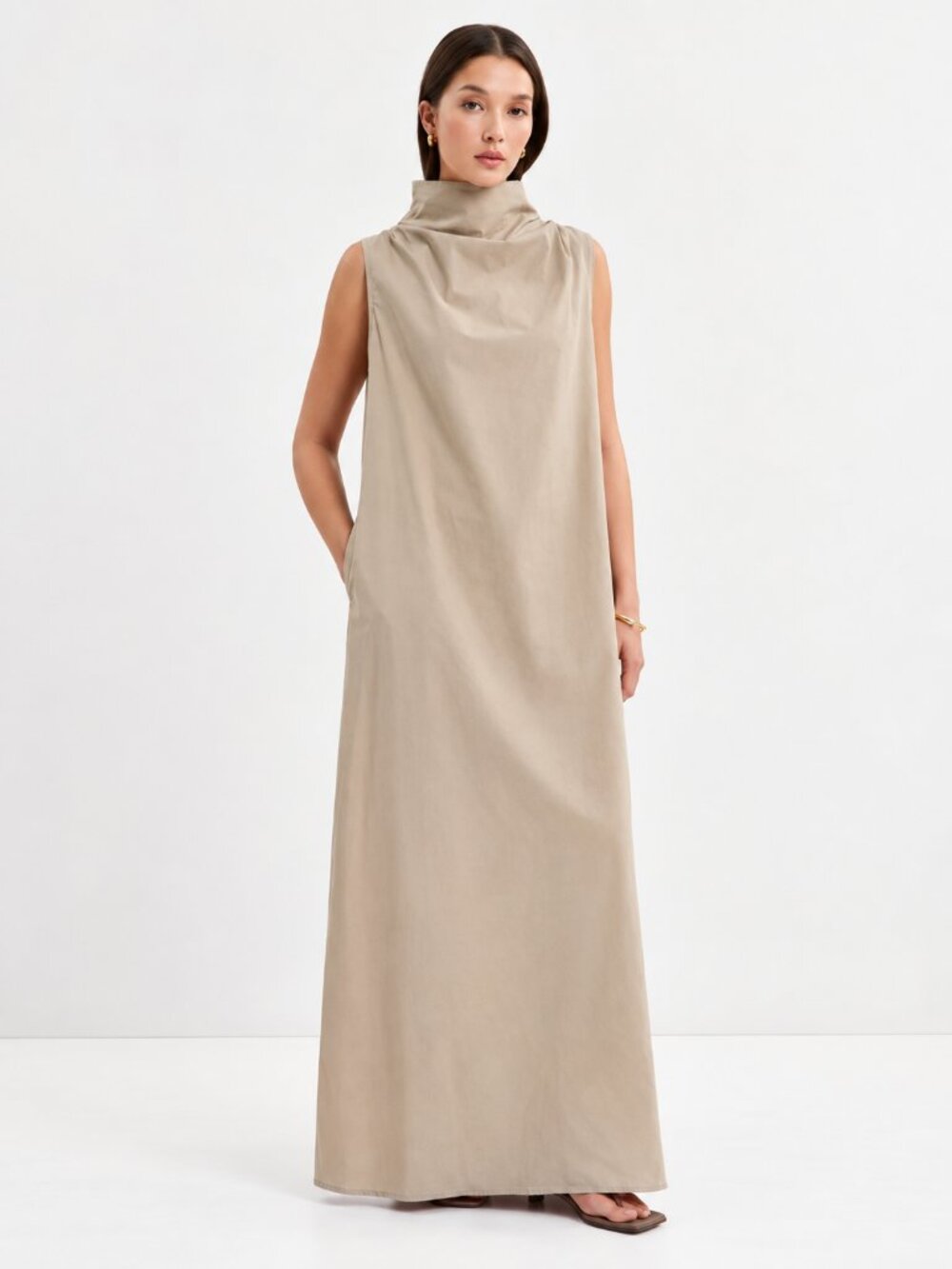 Marcella Women XXL Beige Sleeveless Maxi Dress Cowl Neck Minimalist Avant Garde